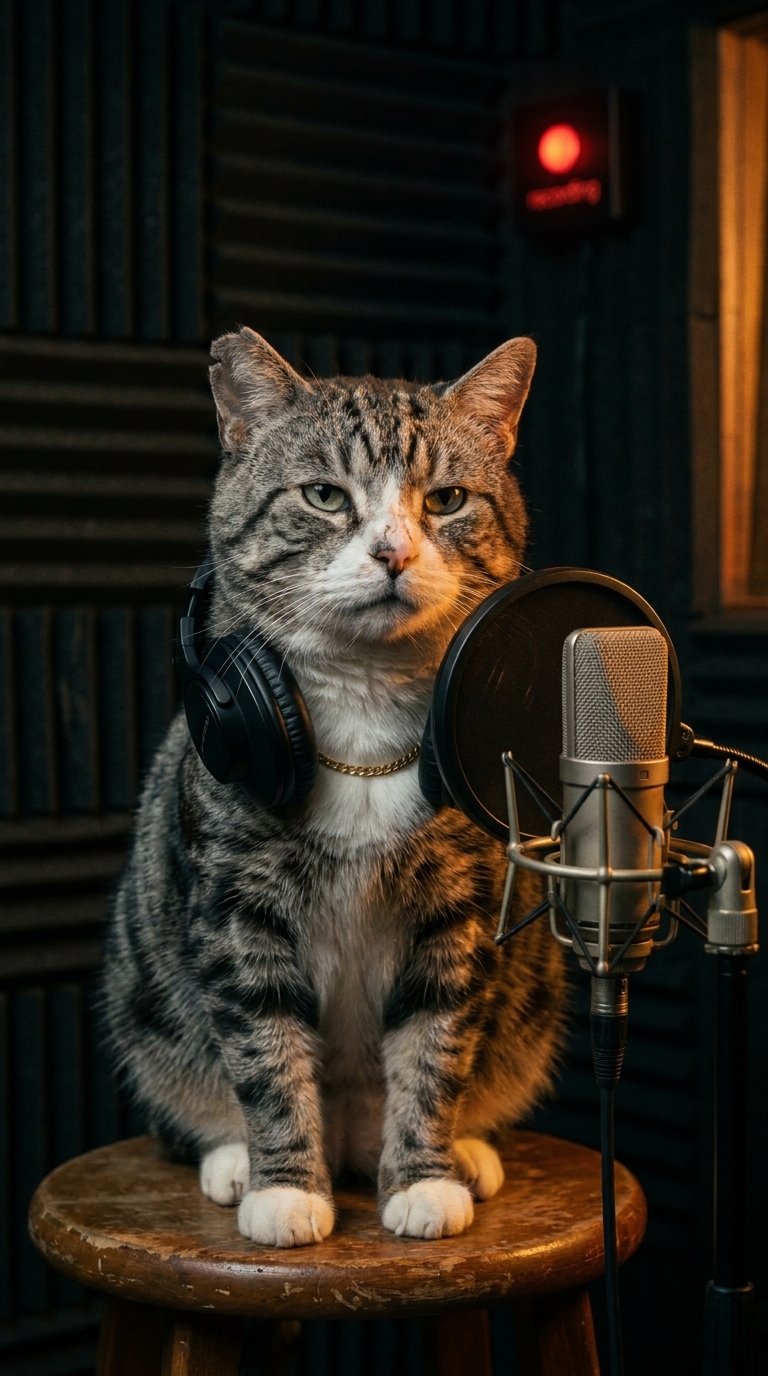 Jojo in the recording studio with headphones around his neck.
